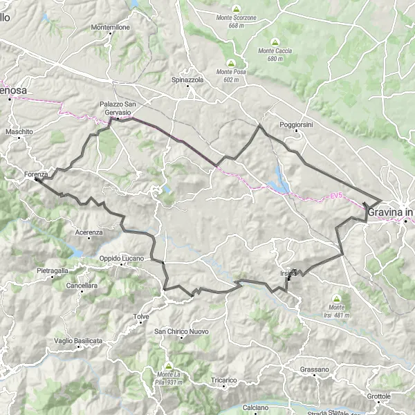 Miniatura della mappa di ispirazione al ciclismo "Il giro dei Borghi" nella regione di Basilicata, Italy. Generata da Tarmacs.app, pianificatore di rotte ciclistiche
