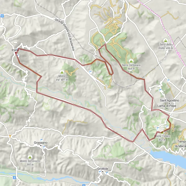 Map miniature of "The Gravel Escape" cycling inspiration in Basilicata, Italy. Generated by Tarmacs.app cycling route planner