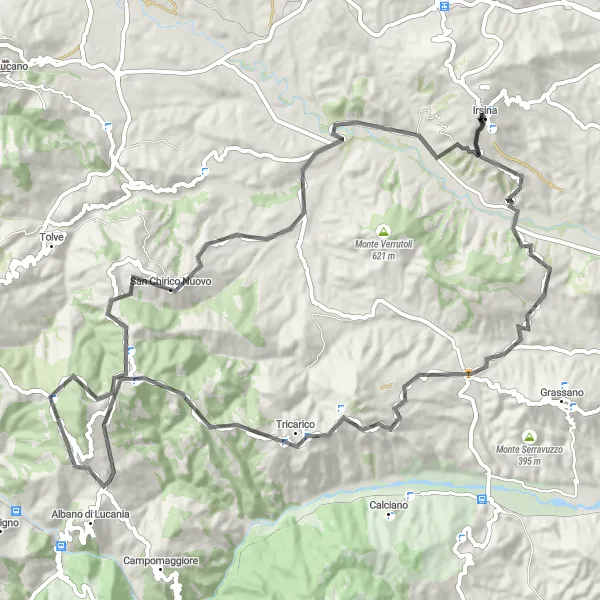 Miniatura della mappa di ispirazione al ciclismo "Giro cicloturistico tra arte e natura in Basilicata" nella regione di Basilicata, Italy. Generata da Tarmacs.app, pianificatore di rotte ciclistiche