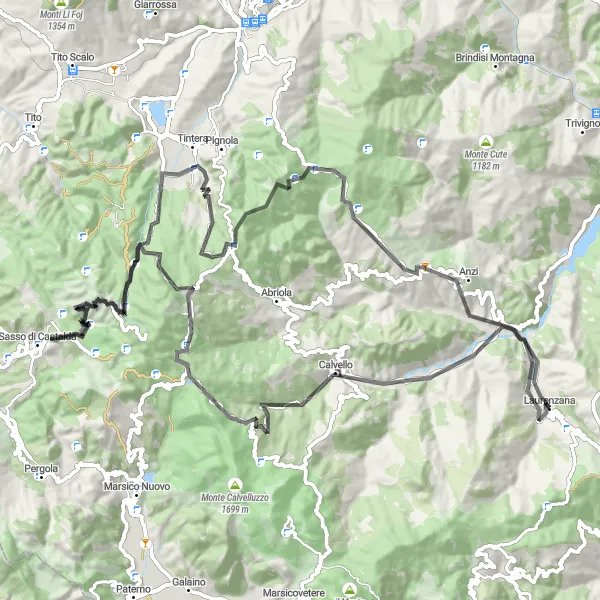 Miniatura della mappa di ispirazione al ciclismo "Tour delle Valli del Melandro" nella regione di Basilicata, Italy. Generata da Tarmacs.app, pianificatore di rotte ciclistiche