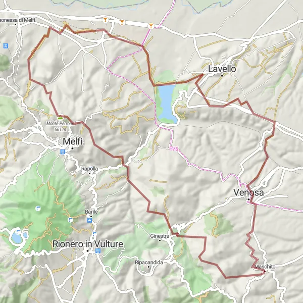 Map miniature of "Exploring Historic Towns and Scenic Views Gravel Ride" cycling inspiration in Basilicata, Italy. Generated by Tarmacs.app cycling route planner