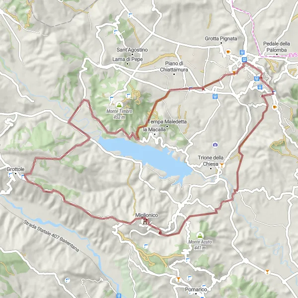 Map miniature of "Gravel Route 3" cycling inspiration in Basilicata, Italy. Generated by Tarmacs.app cycling route planner