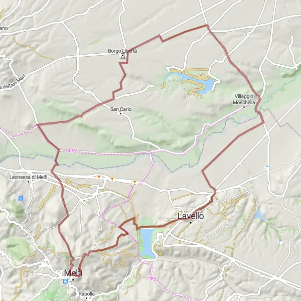 Miniatura della mappa di ispirazione al ciclismo "Avventura Gravel sul Monte Perrone" nella regione di Basilicata, Italy. Generata da Tarmacs.app, pianificatore di rotte ciclistiche