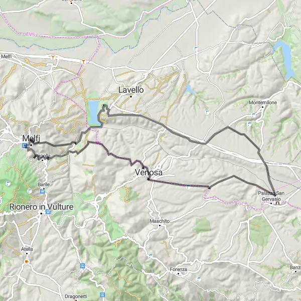 Map miniature of "Venosa Road Loop" cycling inspiration in Basilicata, Italy. Generated by Tarmacs.app cycling route planner