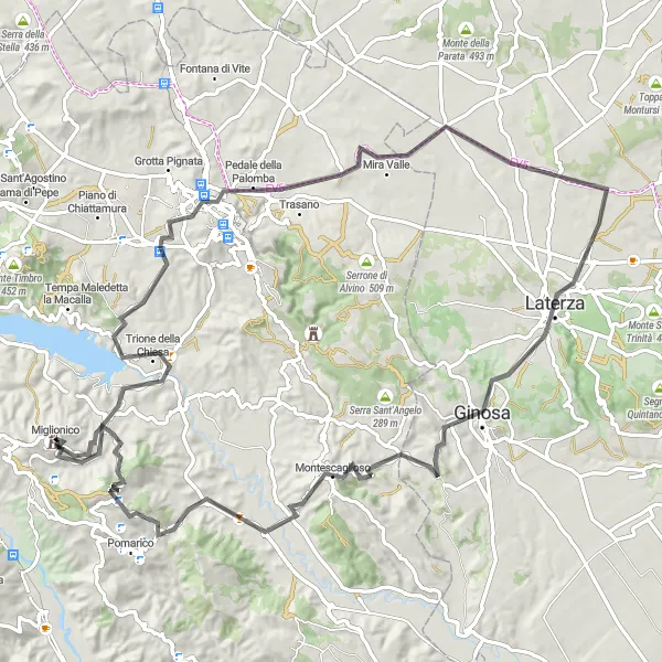 Map miniature of "Road to Legends" cycling inspiration in Basilicata, Italy. Generated by Tarmacs.app cycling route planner