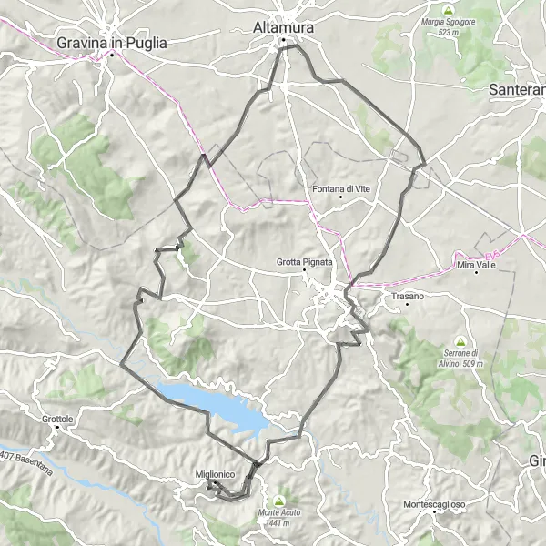 Map miniature of "Exploring the Natural Wonders of Basilicata" cycling inspiration in Basilicata, Italy. Generated by Tarmacs.app cycling route planner