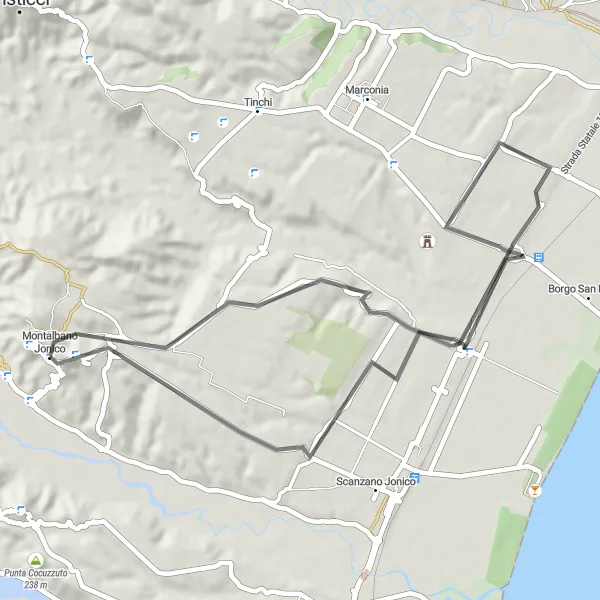 Miniatura della mappa di ispirazione al ciclismo "Percorso ciclabile attraverso Terzo Cavone" nella regione di Basilicata, Italy. Generata da Tarmacs.app, pianificatore di rotte ciclistiche