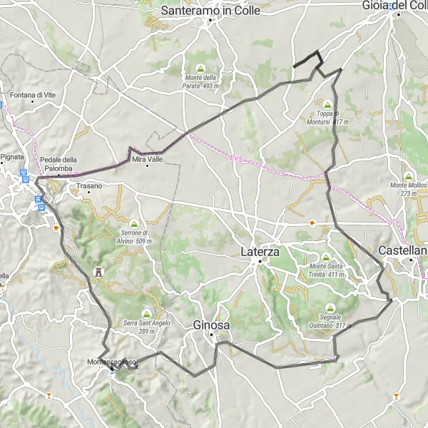 Map miniature of "Montescaglioso Murgia Timone Loop" cycling inspiration in Basilicata, Italy. Generated by Tarmacs.app cycling route planner