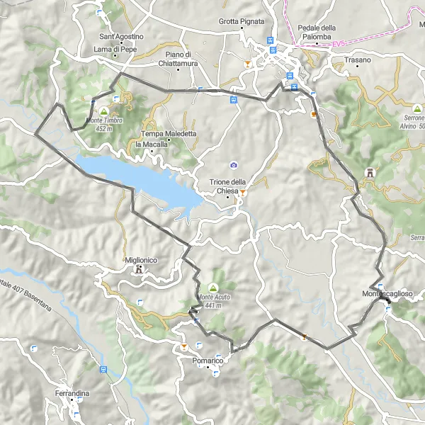 Map miniature of "Monte Acuto and Matera Exploration" cycling inspiration in Basilicata, Italy. Generated by Tarmacs.app cycling route planner