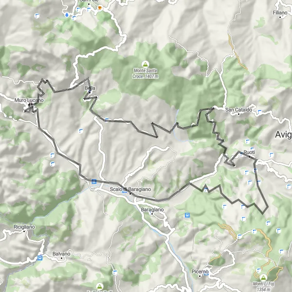 Map miniature of "Historical Castles and Scenic Routes" cycling inspiration in Basilicata, Italy. Generated by Tarmacs.app cycling route planner