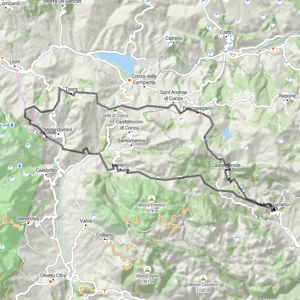 Map miniature of "Basilicata Panorama Road Cycling" cycling inspiration in Basilicata, Italy. Generated by Tarmacs.app cycling route planner