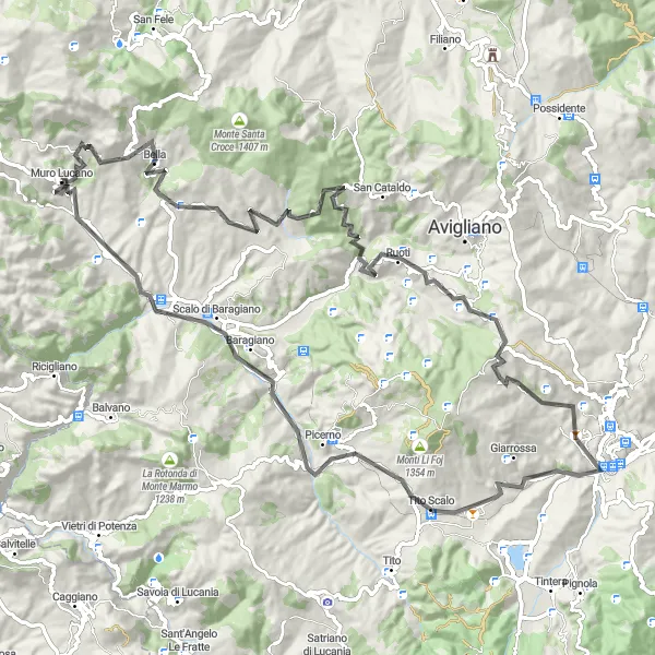 Map miniature of "Basilicata road Cycling Adventure with Stunning Views" cycling inspiration in Basilicata, Italy. Generated by Tarmacs.app cycling route planner