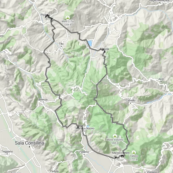 Miniatura della mappa di ispirazione al ciclismo "Giro in bicicletta da Picerno a Torre di Picerno" nella regione di Basilicata, Italy. Generata da Tarmacs.app, pianificatore di rotte ciclistiche