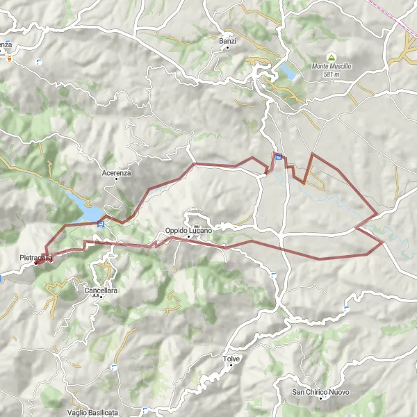 Miniatura della mappa di ispirazione al ciclismo "Avventura in gravel da Pietragalla a Palazzo Ducale" nella regione di Basilicata, Italy. Generata da Tarmacs.app, pianificatore di rotte ciclistiche