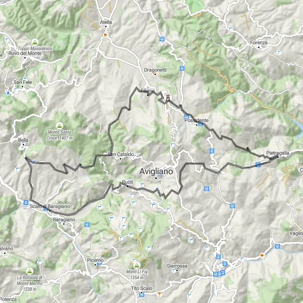 Map miniature of "Pietragalla - Filiano Loop" cycling inspiration in Basilicata, Italy. Generated by Tarmacs.app cycling route planner