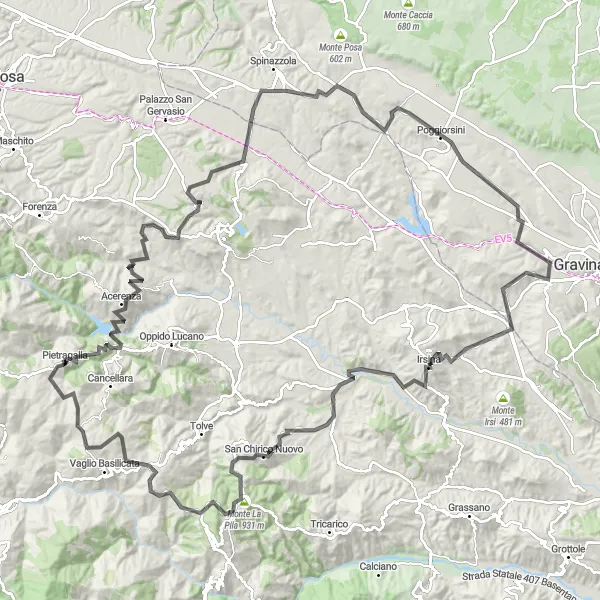 Map miniature of "The Epic Road Adventure" cycling inspiration in Basilicata, Italy. Generated by Tarmacs.app cycling route planner