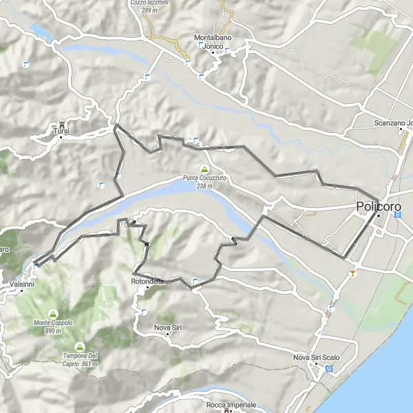 Miniatura della mappa di ispirazione al ciclismo "Passeggiata Ciclistica Rotondella Anglona" nella regione di Basilicata, Italy. Generata da Tarmacs.app, pianificatore di rotte ciclistiche
