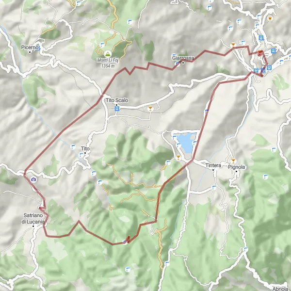 Miniatura della mappa di ispirazione al ciclismo "Giro in mountain bike alla scoperta della Basilicata" nella regione di Basilicata, Italy. Generata da Tarmacs.app, pianificatore di rotte ciclistiche