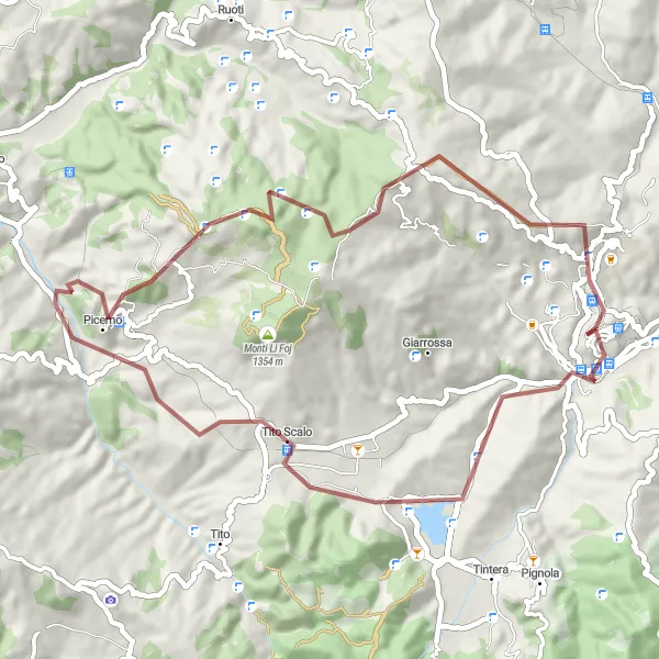 Miniatura della mappa di ispirazione al ciclismo "Tour in bicicletta tra Potenza e Toppa Romito" nella regione di Basilicata, Italy. Generata da Tarmacs.app, pianificatore di rotte ciclistiche