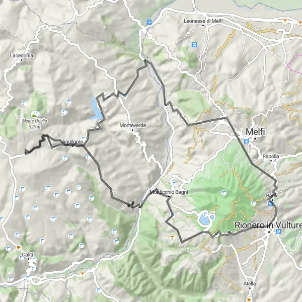 Miniatura della mappa di ispirazione al ciclismo "Giro in Bicicletta da Rionero in Vulture" nella regione di Basilicata, Italy. Generata da Tarmacs.app, pianificatore di rotte ciclistiche