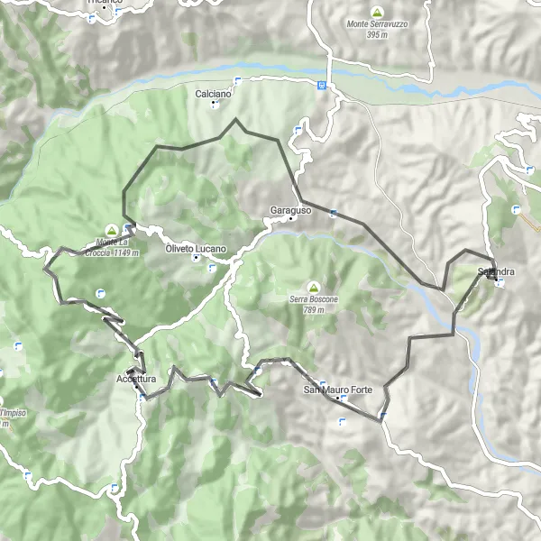 Map miniature of "Monte Cortaglia Challenge" cycling inspiration in Basilicata, Italy. Generated by Tarmacs.app cycling route planner