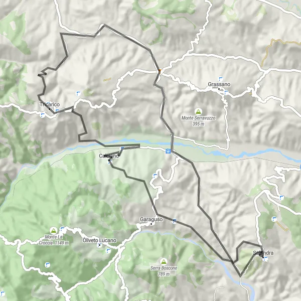 Map miniature of "Tricarico Adventure" cycling inspiration in Basilicata, Italy. Generated by Tarmacs.app cycling route planner