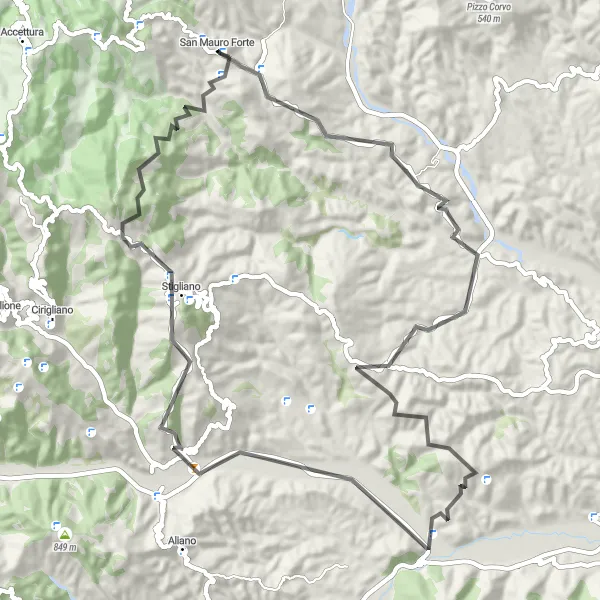 Map miniature of "La Grancia Climb" cycling inspiration in Basilicata, Italy. Generated by Tarmacs.app cycling route planner