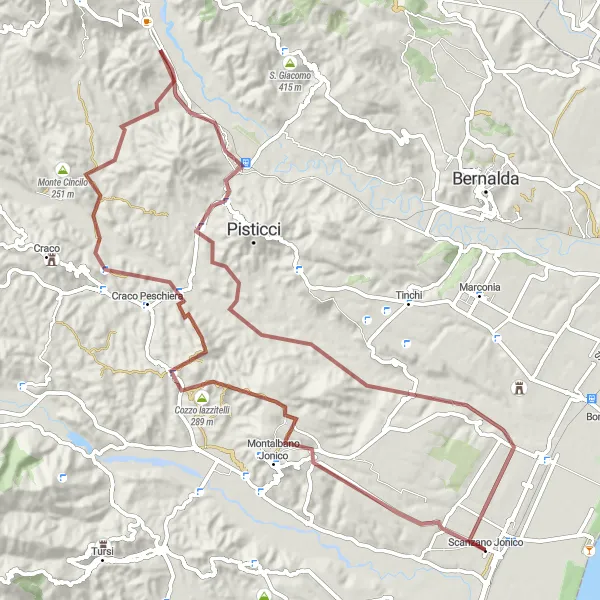 Map miniature of "Gravel Adventure" cycling inspiration in Basilicata, Italy. Generated by Tarmacs.app cycling route planner