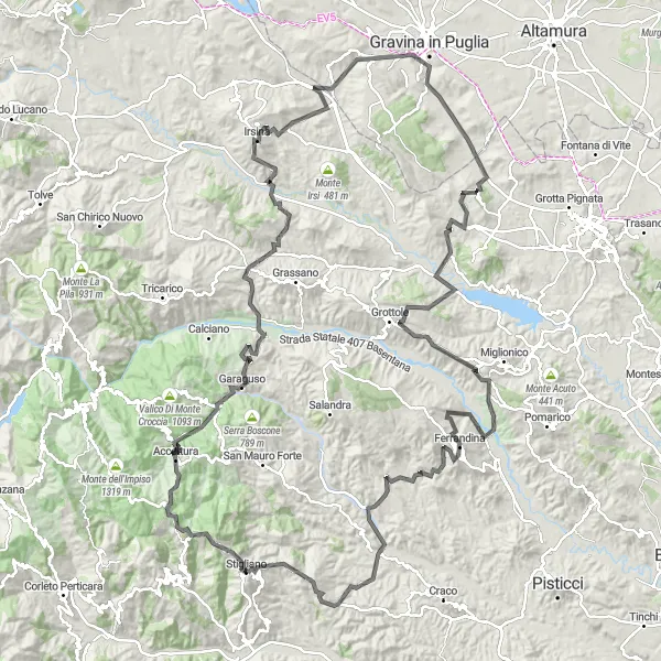 Map miniature of "The Ultimate Cycling Challenge in Basilicata" cycling inspiration in Basilicata, Italy. Generated by Tarmacs.app cycling route planner