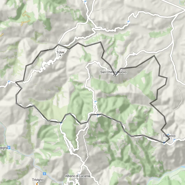 Map miniature of "Tricarico Panorama" cycling inspiration in Basilicata, Italy. Generated by Tarmacs.app cycling route planner