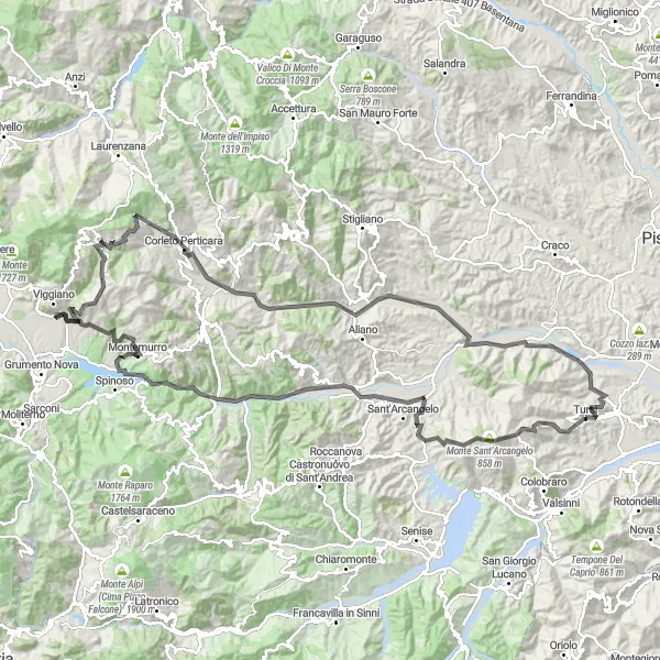 Map miniature of "Basilicata Ultimate Road Cycling Adventure" cycling inspiration in Basilicata, Italy. Generated by Tarmacs.app cycling route planner