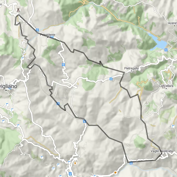 Map miniature of "The Monte Carmine Ride" cycling inspiration in Basilicata, Italy. Generated by Tarmacs.app cycling route planner