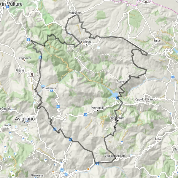 Map miniature of "The Maschito Experience" cycling inspiration in Basilicata, Italy. Generated by Tarmacs.app cycling route planner