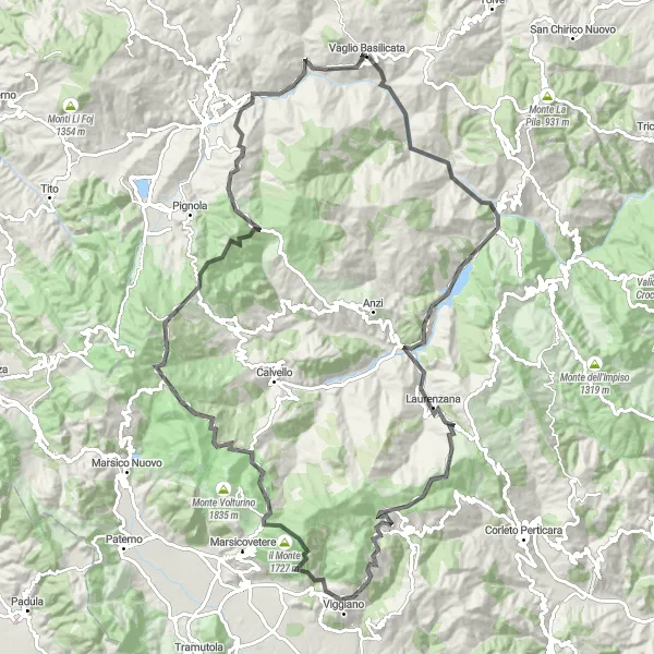 Map miniature of "Basilicata Epic Challenge" cycling inspiration in Basilicata, Italy. Generated by Tarmacs.app cycling route planner