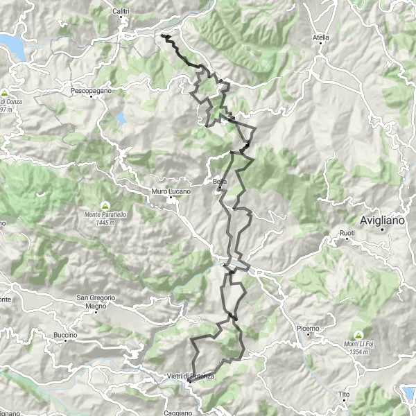 Miniatura della mappa di ispirazione al ciclismo "Il Tour delle Cascate e dei Boschi" nella regione di Basilicata, Italy. Generata da Tarmacs.app, pianificatore di rotte ciclistiche