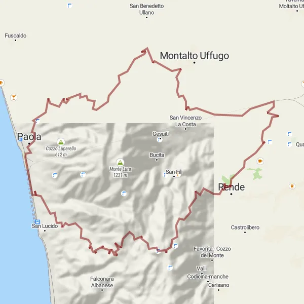 Miniatura della mappa di ispirazione al ciclismo "Esplorazione Gravel in Calabria" nella regione di Calabria, Italy. Generata da Tarmacs.app, pianificatore di rotte ciclistiche