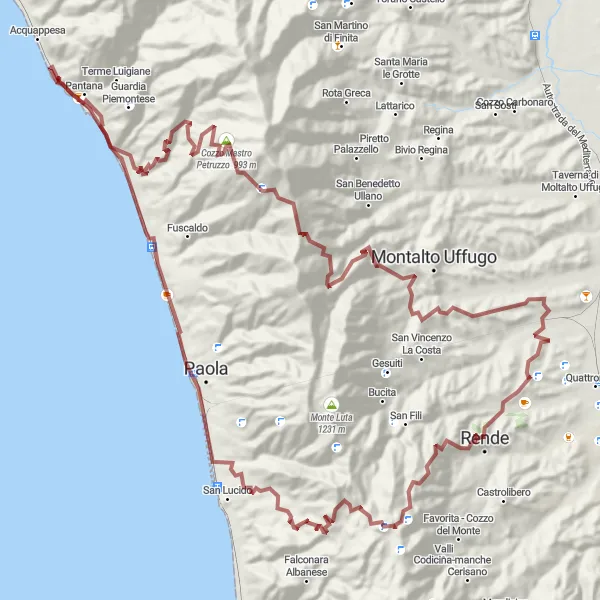 Miniatura della mappa di ispirazione al ciclismo "Giro Gravel tra Rende e Arcavacata II" nella regione di Calabria, Italy. Generata da Tarmacs.app, pianificatore di rotte ciclistiche