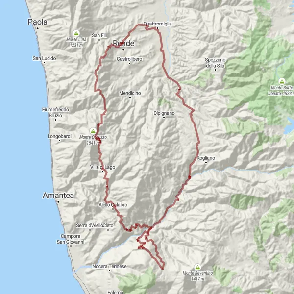 Miniatura della mappa di ispirazione al ciclismo "Esplorazione Gravel tra le montagne calabresi" nella regione di Calabria, Italy. Generata da Tarmacs.app, pianificatore di rotte ciclistiche