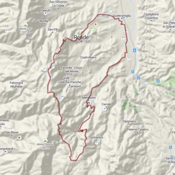 Miniatura della mappa di ispirazione al ciclismo "Giro Gravel tra Rende e Arcavacata III" nella regione di Calabria, Italy. Generata da Tarmacs.app, pianificatore di rotte ciclistiche