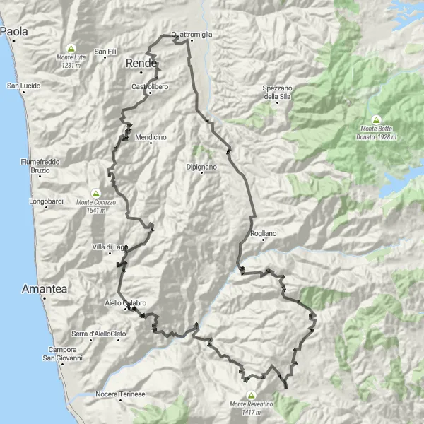 Miniatura della mappa di ispirazione al ciclismo "Avventura su due ruote in Calabria" nella regione di Calabria, Italy. Generata da Tarmacs.app, pianificatore di rotte ciclistiche