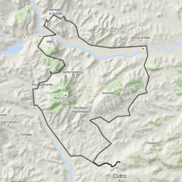 Map miniature of "The Roccabernarda Loop" cycling inspiration in Calabria, Italy. Generated by Tarmacs.app cycling route planner