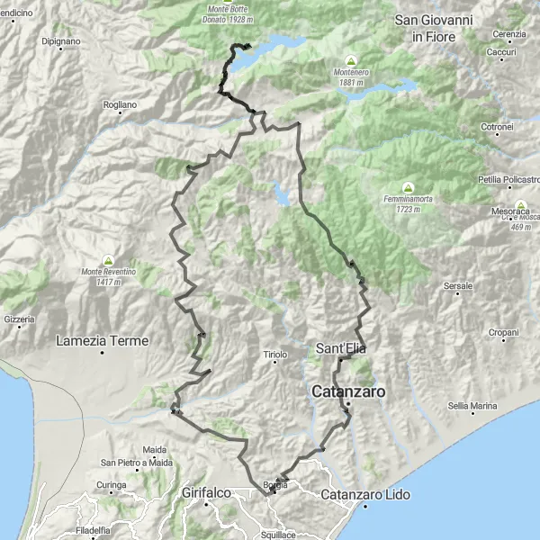 Map miniature of "The Maida Valley Expedition" cycling inspiration in Calabria, Italy. Generated by Tarmacs.app cycling route planner