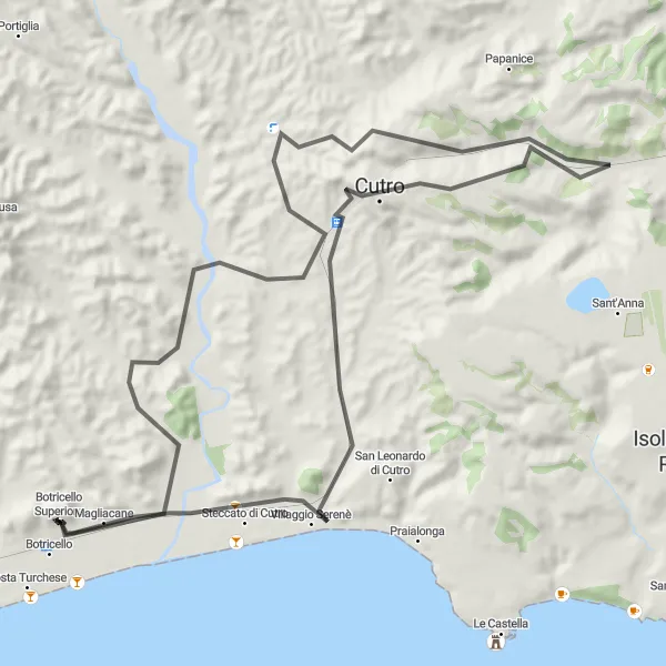 Miniatura della mappa di ispirazione al ciclismo "Tra natura e tradizione: l'anima della Calabria" nella regione di Calabria, Italy. Generata da Tarmacs.app, pianificatore di rotte ciclistiche