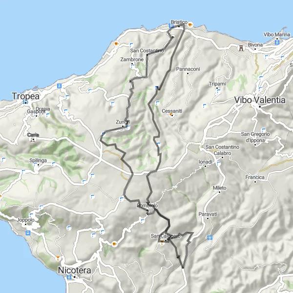 Miniatura della mappa di ispirazione al ciclismo "Esplorando la natura di Calabria in bicicletta" nella regione di Calabria, Italy. Generata da Tarmacs.app, pianificatore di rotte ciclistiche