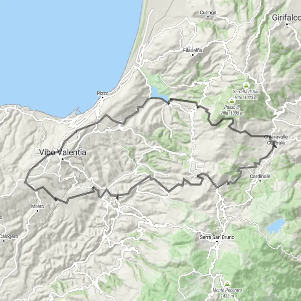 Map miniature of "Mountainous Adventure" cycling inspiration in Calabria, Italy. Generated by Tarmacs.app cycling route planner