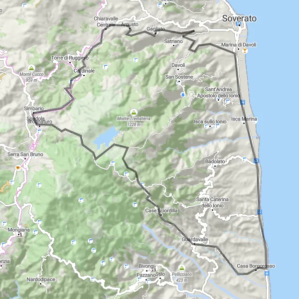 Map miniature of "Scenic Coastal Route" cycling inspiration in Calabria, Italy. Generated by Tarmacs.app cycling route planner