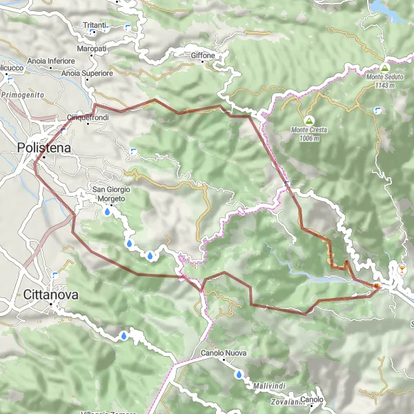 Miniatura della mappa di ispirazione al ciclismo "Alla scoperta di Cinquefrondi e Monte Limina" nella regione di Calabria, Italy. Generata da Tarmacs.app, pianificatore di rotte ciclistiche