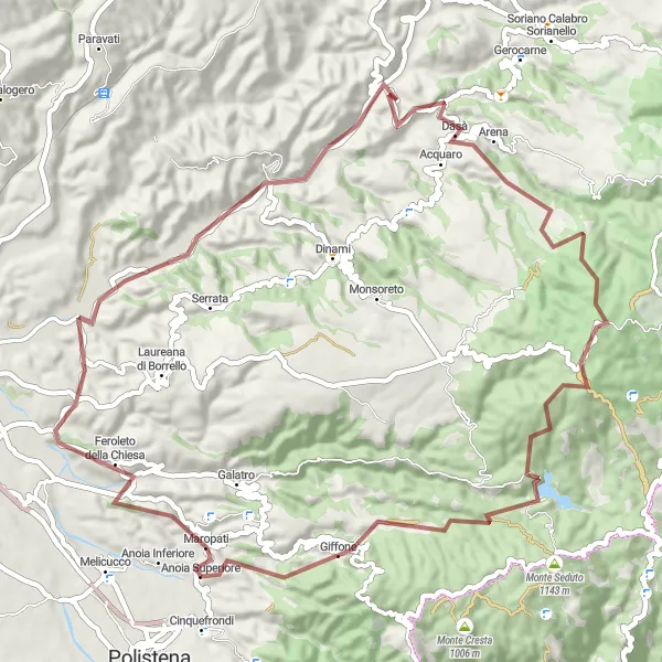 Miniatura della mappa di ispirazione al ciclismo "Salendo a Monte Crocco" nella regione di Calabria, Italy. Generata da Tarmacs.app, pianificatore di rotte ciclistiche