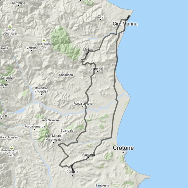 Map miniature of "Rocca di Neto Challenge" cycling inspiration in Calabria, Italy. Generated by Tarmacs.app cycling route planner