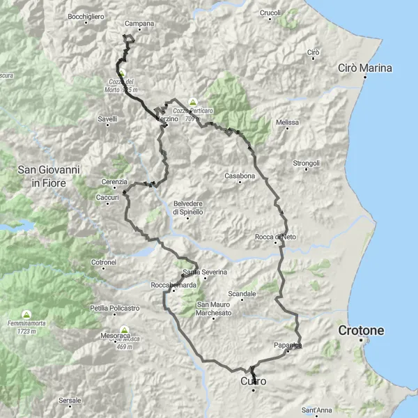 Map miniature of "The Ultimate Challenge" cycling inspiration in Calabria, Italy. Generated by Tarmacs.app cycling route planner
